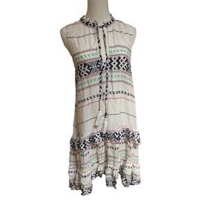 RAGA Maze Knee Length High Collar Multi Tier Dress Sz Small Boho Aztec NWT